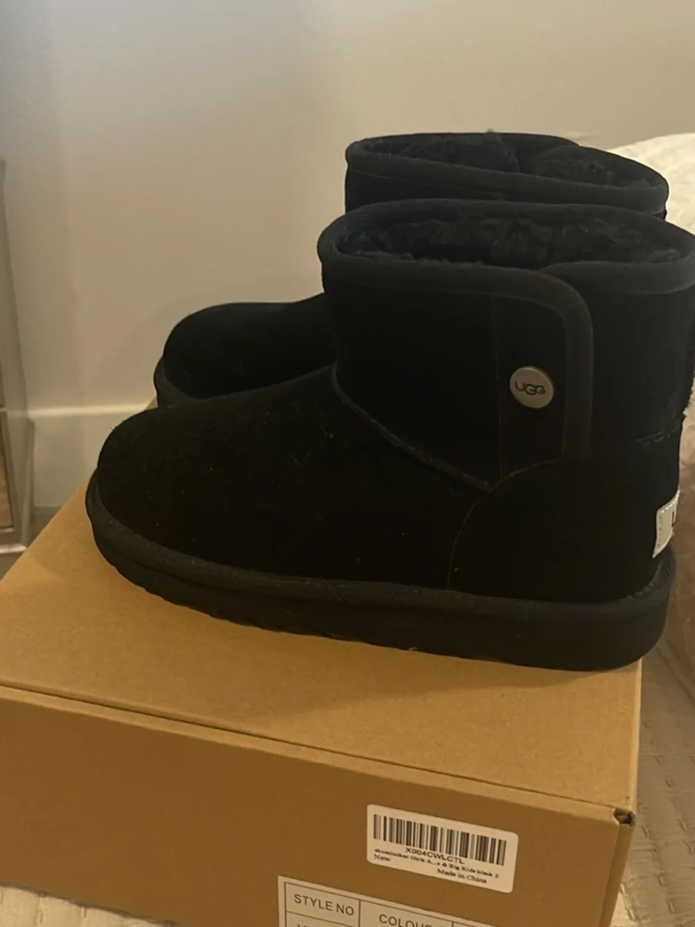 UGG Kids Black Mini Suede Boots